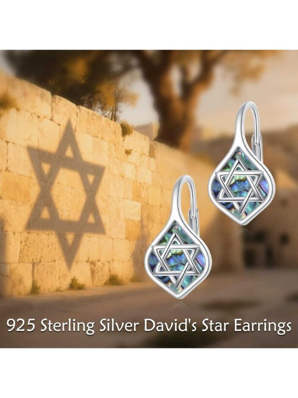 Women's Sterling Star David Silver Blue Dangle Hoop Comfortable Earring